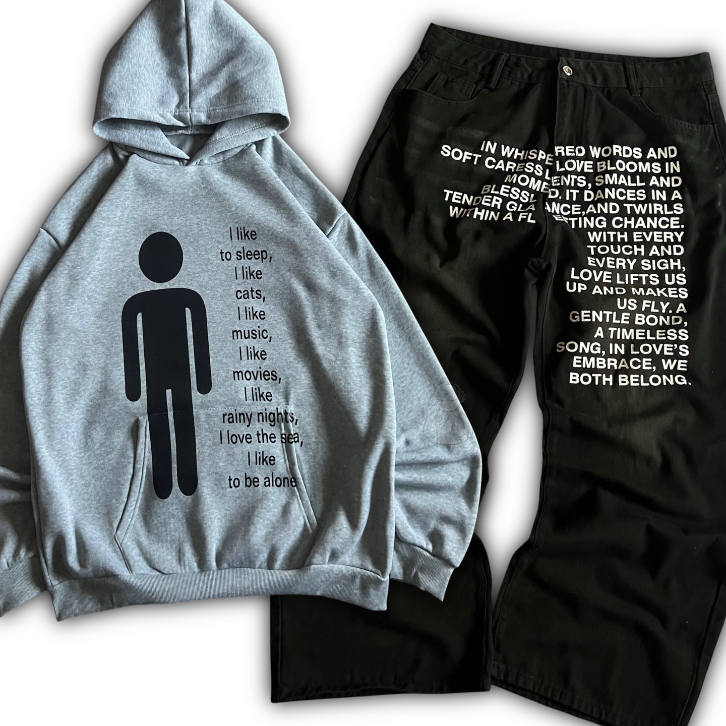 Men'S Fashion Zipper Hoodie - Amerikan Desenli Harfli Kot Pantolon Y2K