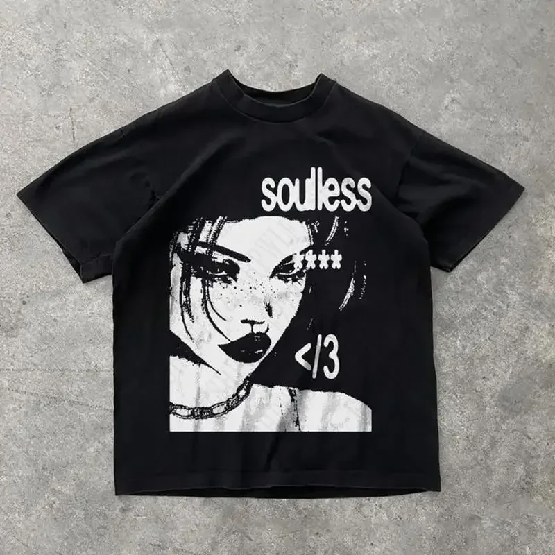 Mens Fashion In The 2000S - Punk Estetik Grafik Baskı Pamuklu Tişört