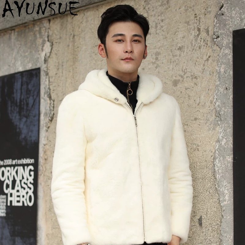 Men'S Fashion Zipper Hoodie - AYUSNUE Doğal Vizon Kürk Erkek Lüks