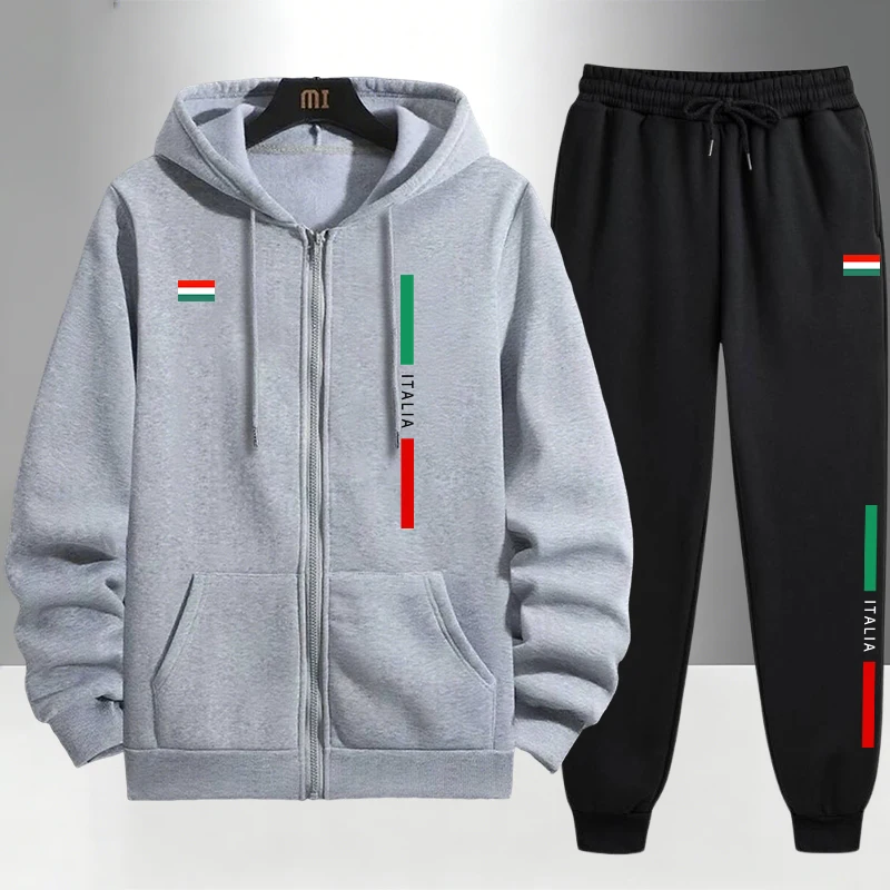 Men'S Fashion Zipper Hoodie - İtalya Modası Erkek Takımı Fermuarlı Dış