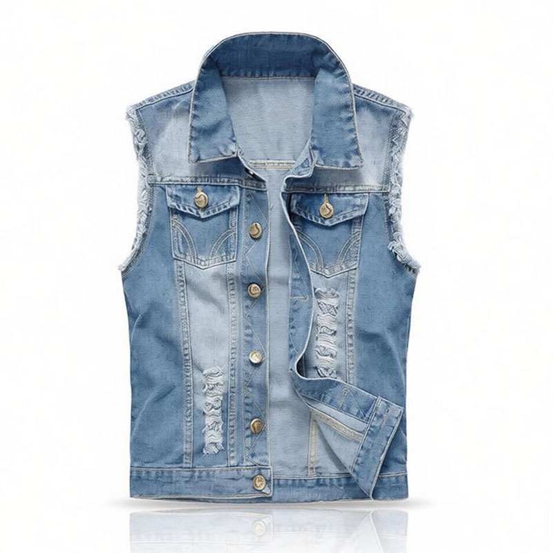 Men'S Fashion Vest With Jeans - Erkek Büyük Beden Açık Mavi /