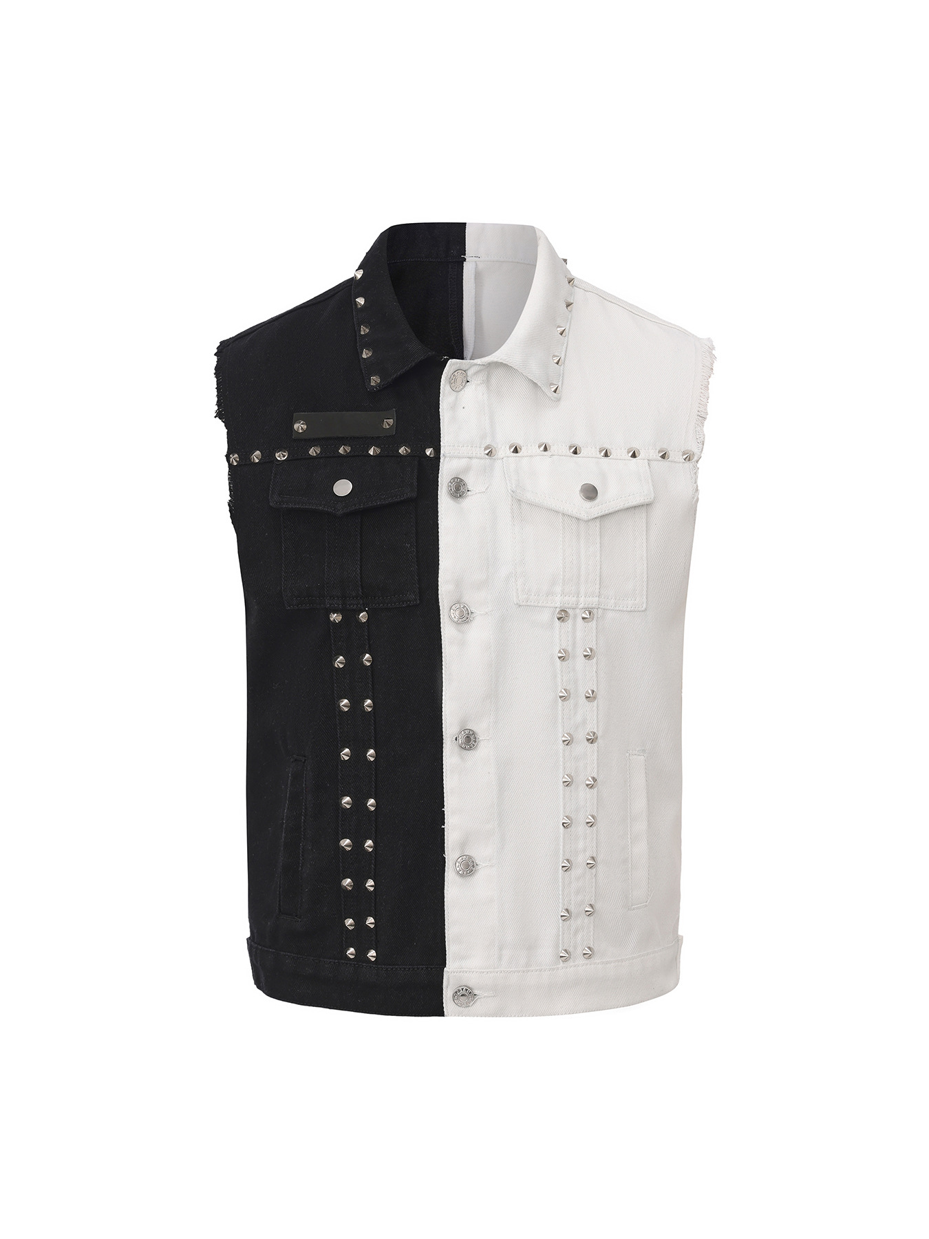 Men'S Fashion Vest With Jeans - Erkek Punk Tarzı Jean Yelek Perçinli