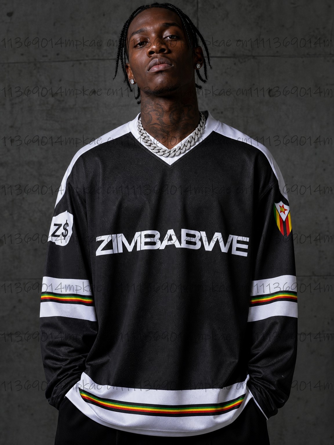 Men'S Fashion Trends - Erkek Zimbabve Baskılı V Yaka Uzun