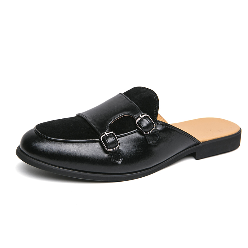 Mens Fashion Zapatos - Moda Siyah Yeşil Keşiş Kayışı Yarım