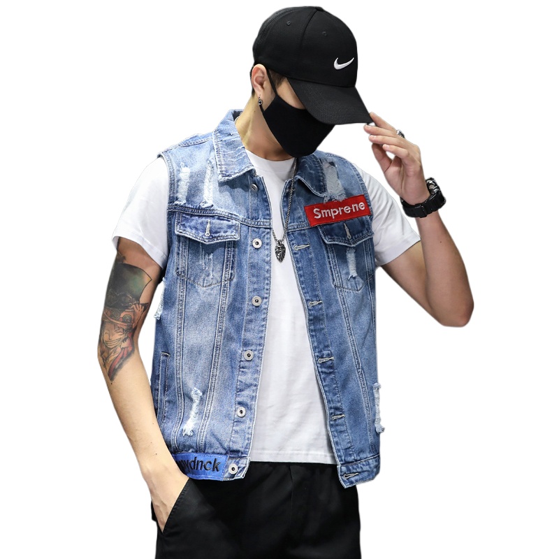 Men'S Fashion Vest With Jeans - Yeni Moda Erkekler Mavi Kot Yelekler