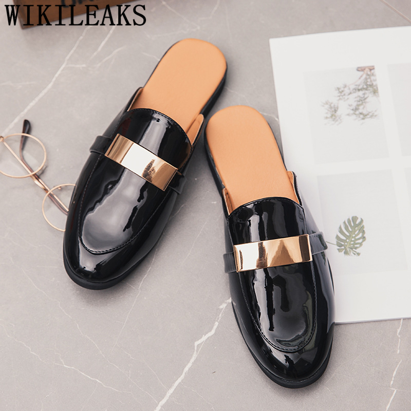 Mens Fashion Zapatos - Siyah yarım ayakkabı erkekler için Patent