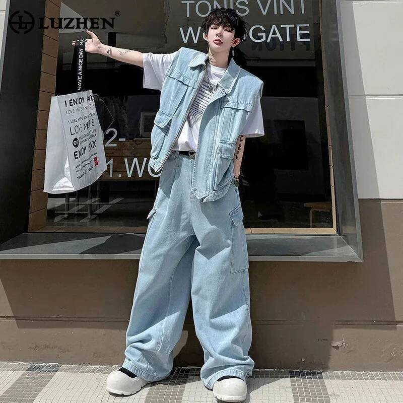 Men'S Fashion Vest With Jeans - LUZHEN 2026 Yaz Düz Renk Çok