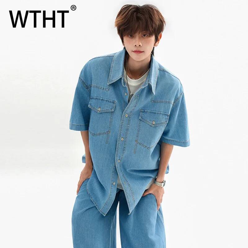 Jeans Shirt Fashion For Men - WTHT Moda erkek Patchwork Cepler Gevşek